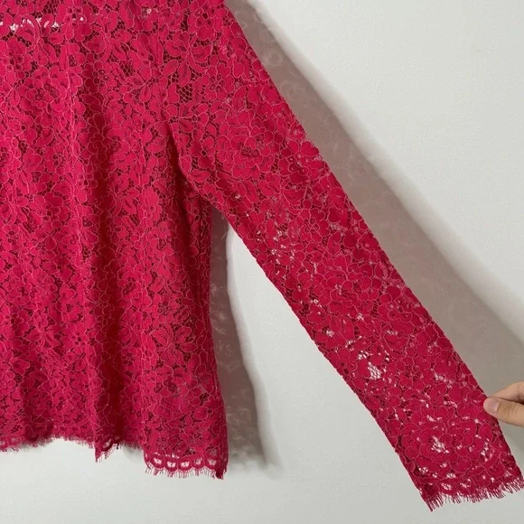 J. Crew Scalloped Lace Mockneck Top Dragon Fruit Pink Size 2 - Picture 5 of 9